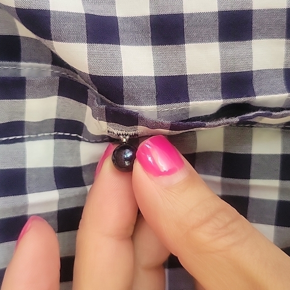 Norma Kamali Sleeveless Button Down Navy Blue and White Check Size XSmall - Picture 3 of 6